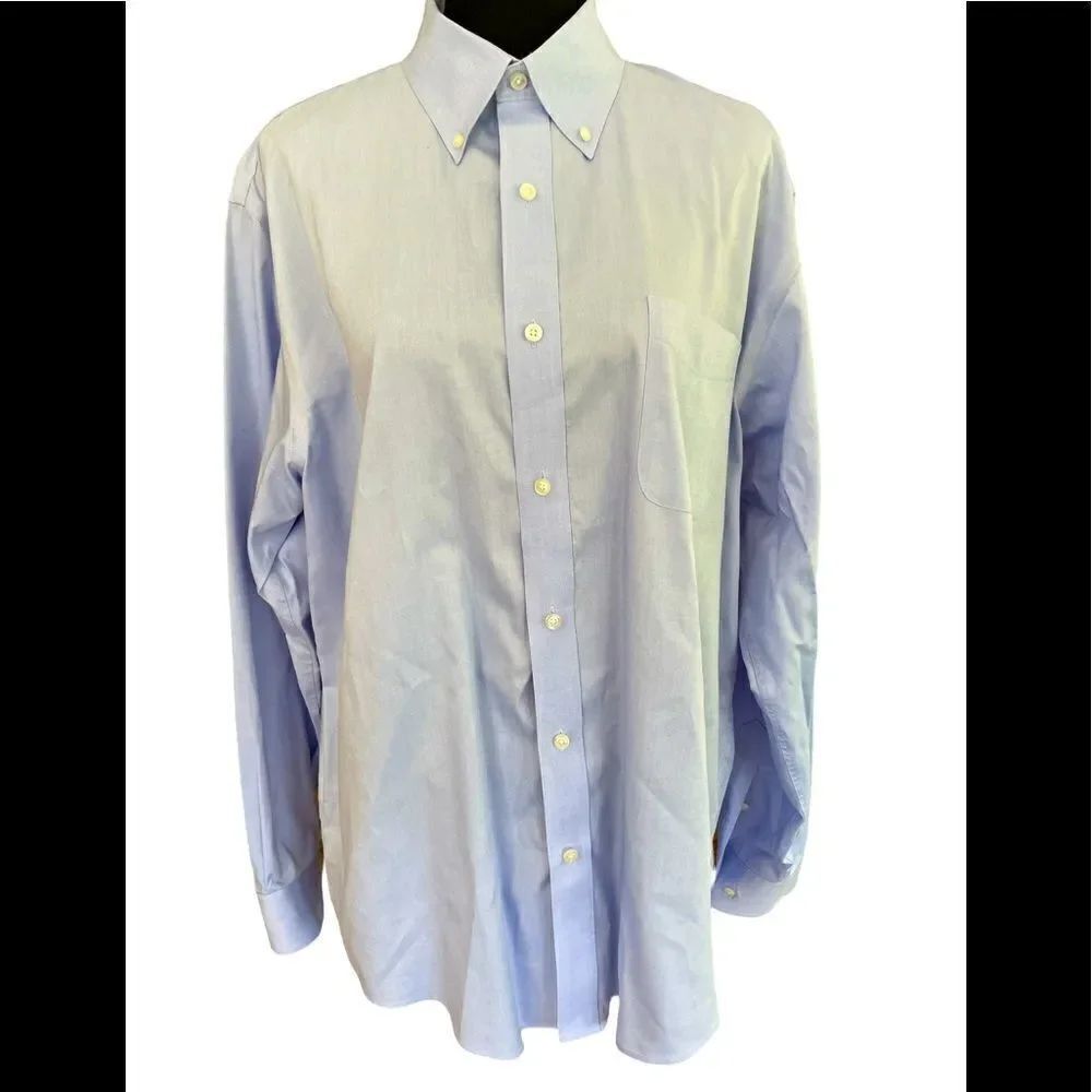 LAND’S End No Iron Pinpoint blue Oxford Traditional fit shirt size L, 16-16.5”
